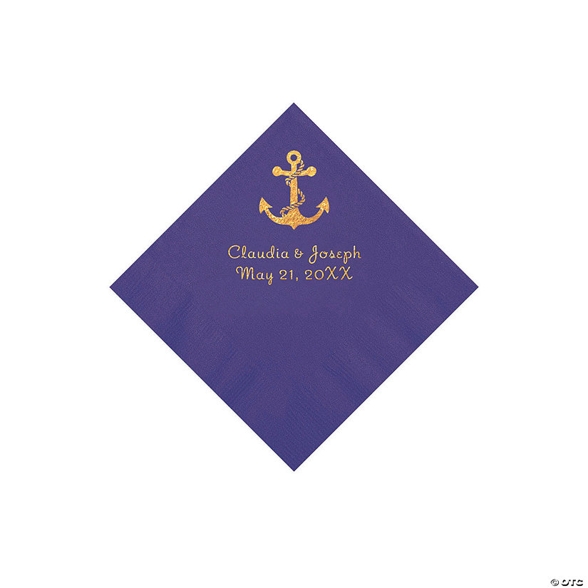 Purple Anchor Personalized Napkins with Gold Foil - Beverage Image