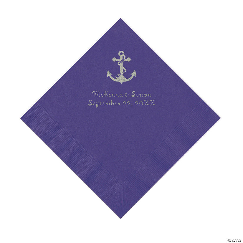 Purple Anchor Personalized Napkins with Silver Foil - Luncheon Image Thumbnail