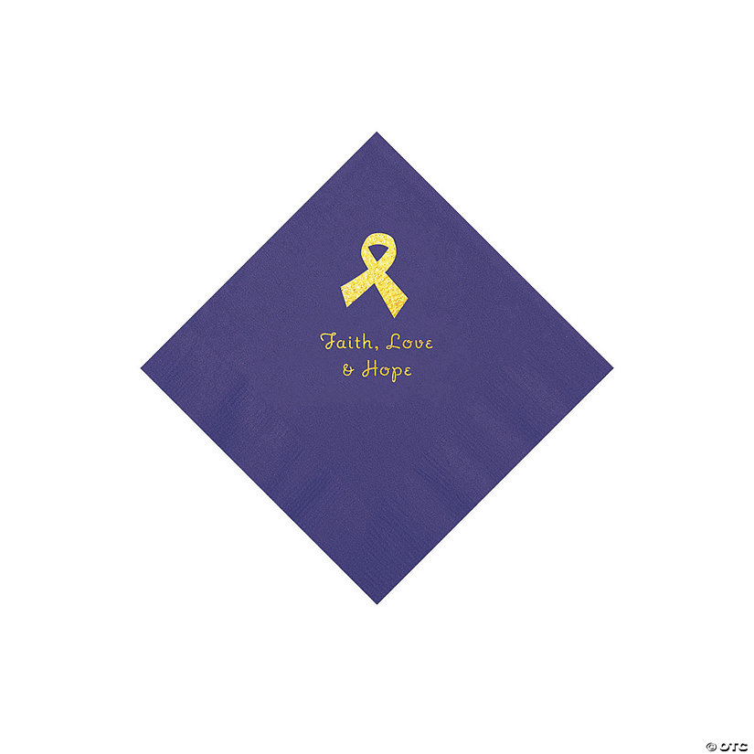 Purple Awareness Ribbon Personalized Napkins with Gold Foil - 50 Pc. Beverage Image Thumbnail