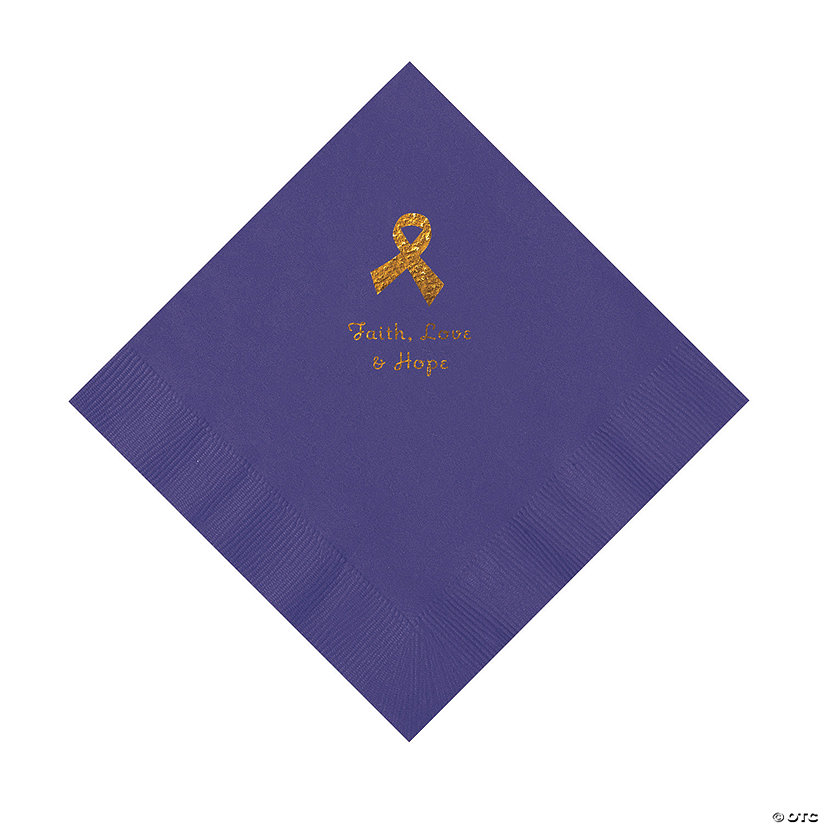 Purple Awareness Ribbon Personalized Napkins with Gold Foil - 50 Pc. Luncheon Image