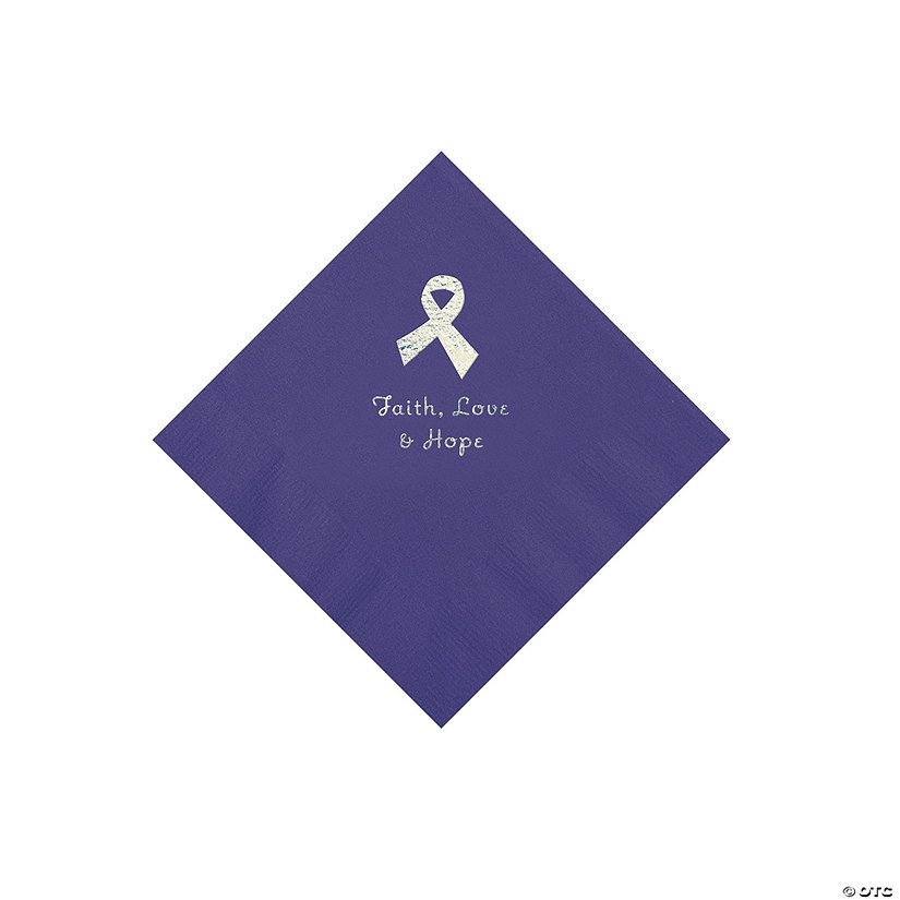 Purple Awareness Ribbon Personalized Napkins with Silver Foil - 50 Pc. Beverage Image