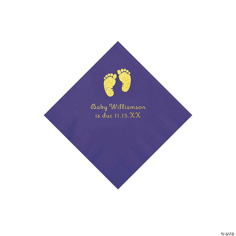 Purple Baby Feet Personalized Napkins with Gold Foil - 50 Pc. Beverage Image Thumbnail