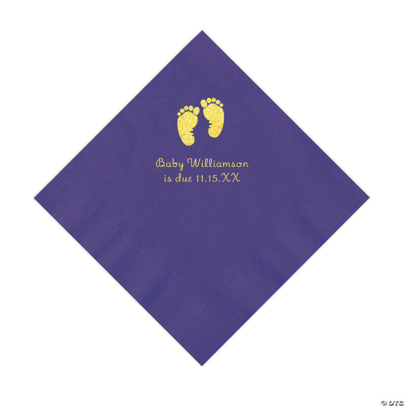 Purple Baby Feet Personalized Napkins with Gold Foil - 50 Pc. Luncheon Image Thumbnail