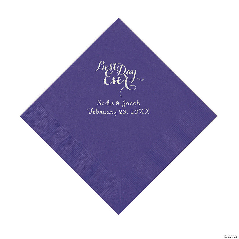 Purple Best Day Ever Personalized Napkins with Silver Foil - Luncheon Image Thumbnail