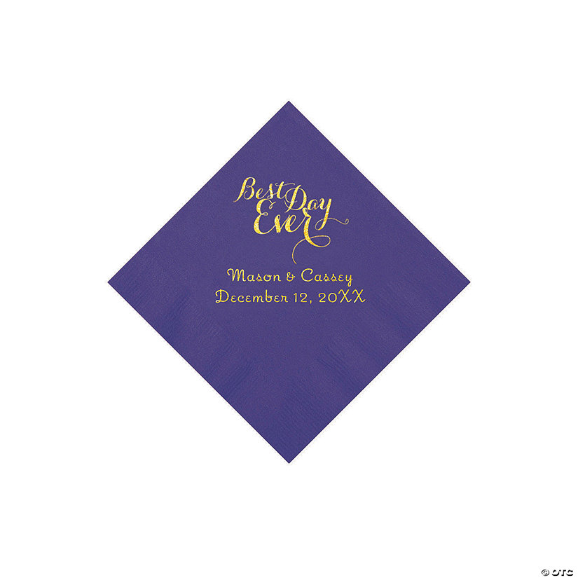 Purple Best Day Personalized Napkins with Gold Foil - Beverage Image Thumbnail