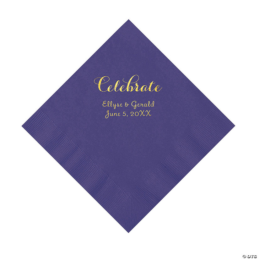 Purple Celebrate Personalized Napkins with Gold Foil - Luncheon Image Thumbnail