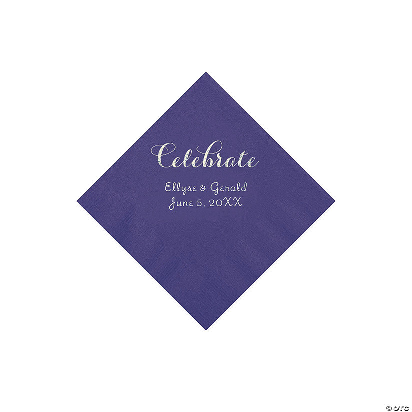 Purple Celebrate Personalized Napkins with Silver Foil - Beverage Image Thumbnail