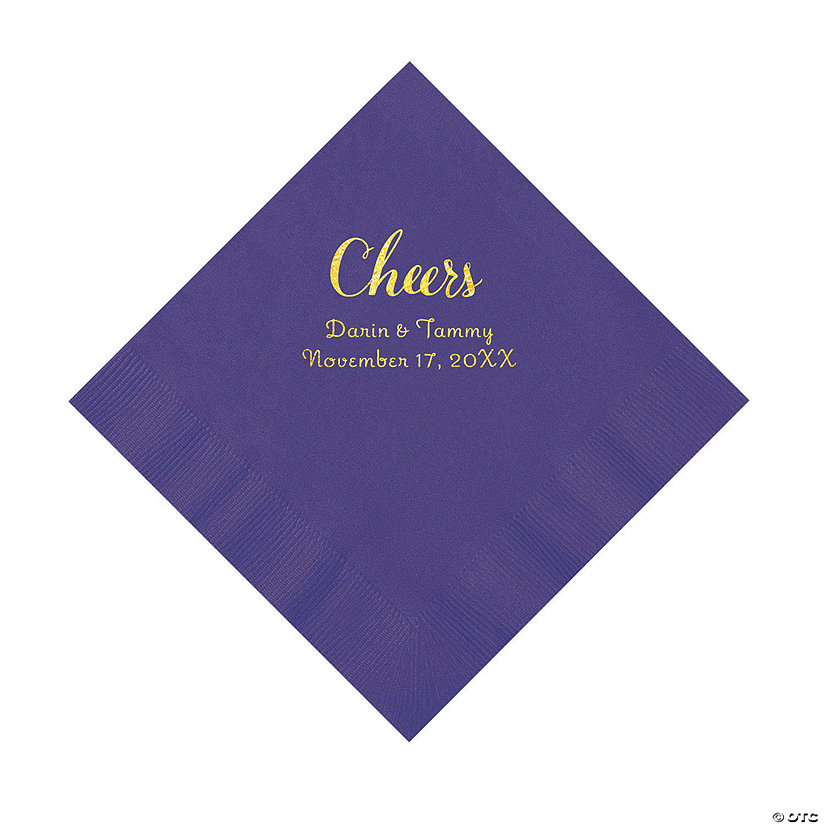 Purple Cheers Personalized Napkins with Gold Foil - Luncheon Image Thumbnail