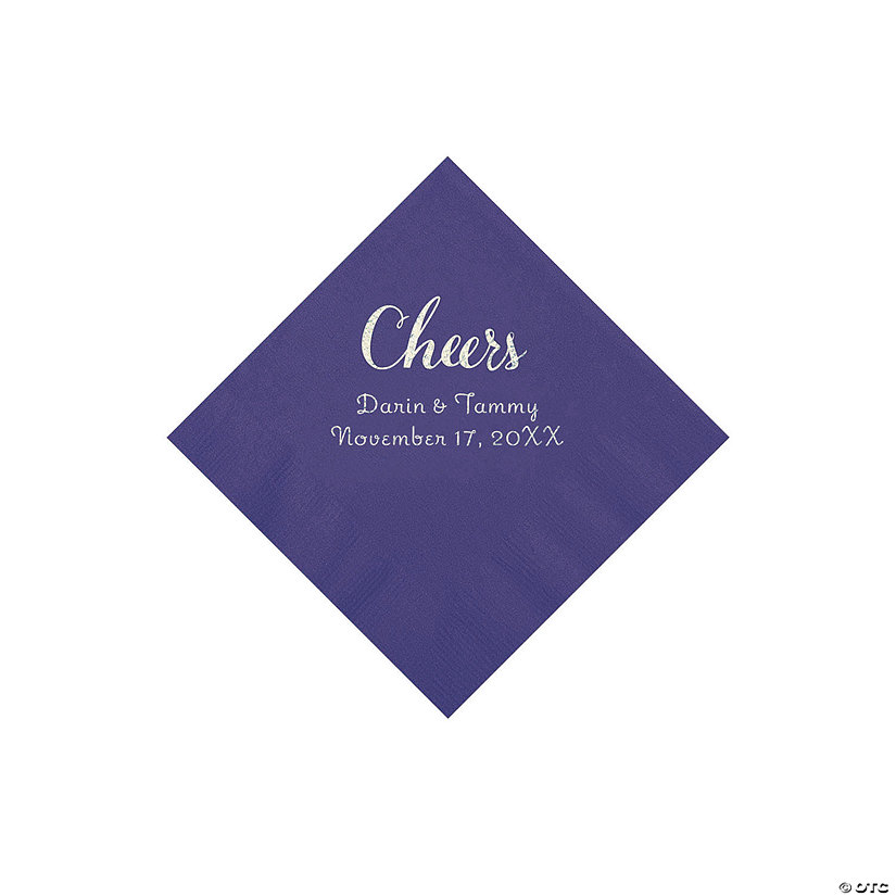 Purple Cheers Personalized Napkins with Silver Foil - Beverage Image Thumbnail
