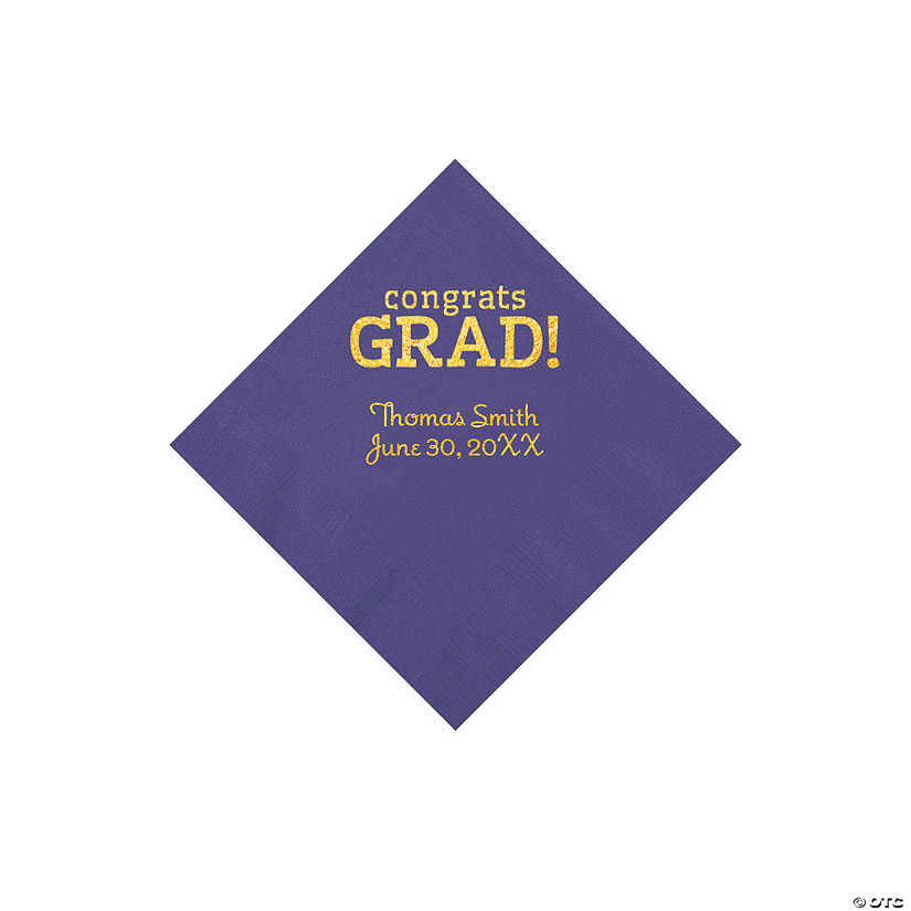 Purple Congrats Grad Personalized Napkins with Gold Foil - 50 Pc. Beverage Image Thumbnail