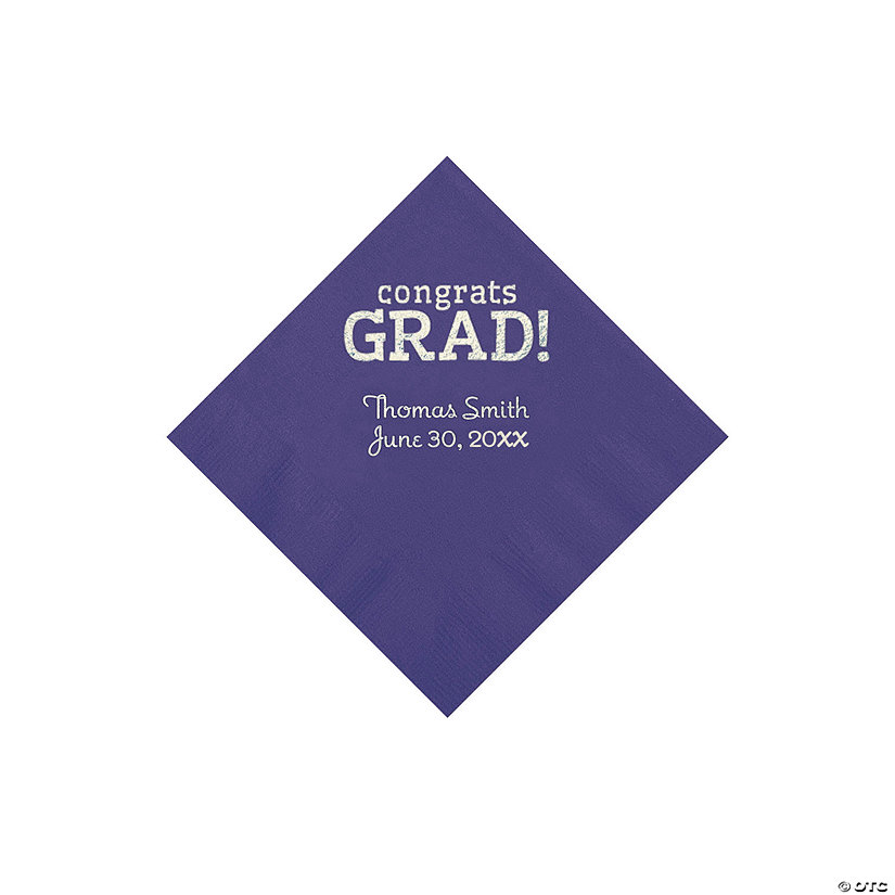 Purple Congrats Grad Personalized Napkins with Silver Foil - 50 Pc. Beverage Image