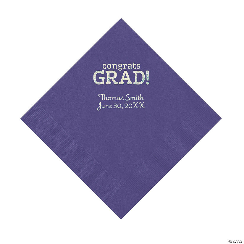 Purple Congrats Grad Personalized Napkins with Silver Foil - 50 Pc. Luncheon Image