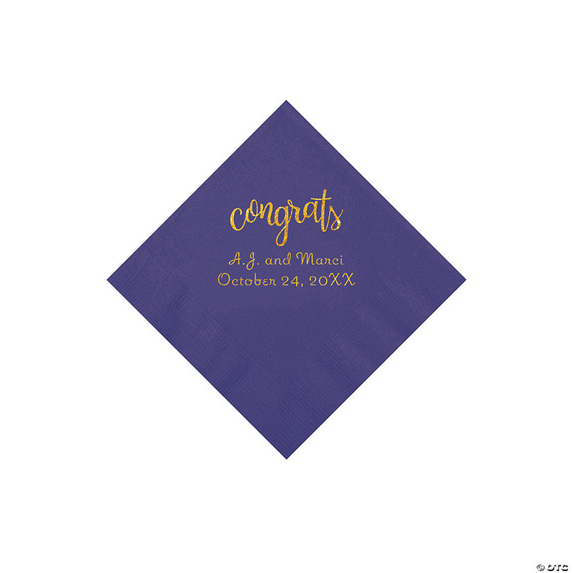 Purple Congrats Personalized Napkins with Gold Foil - Beverage Image Thumbnail