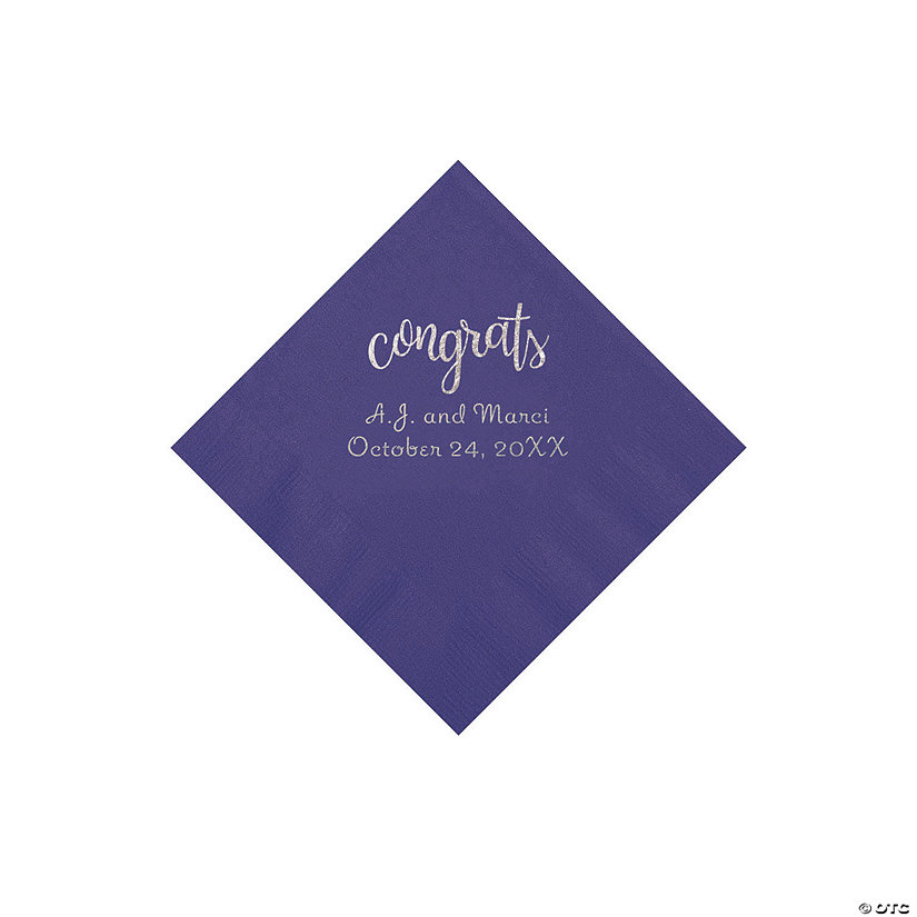 Purple Congrats Personalized Napkins with Silver Foil - Beverage Image Thumbnail