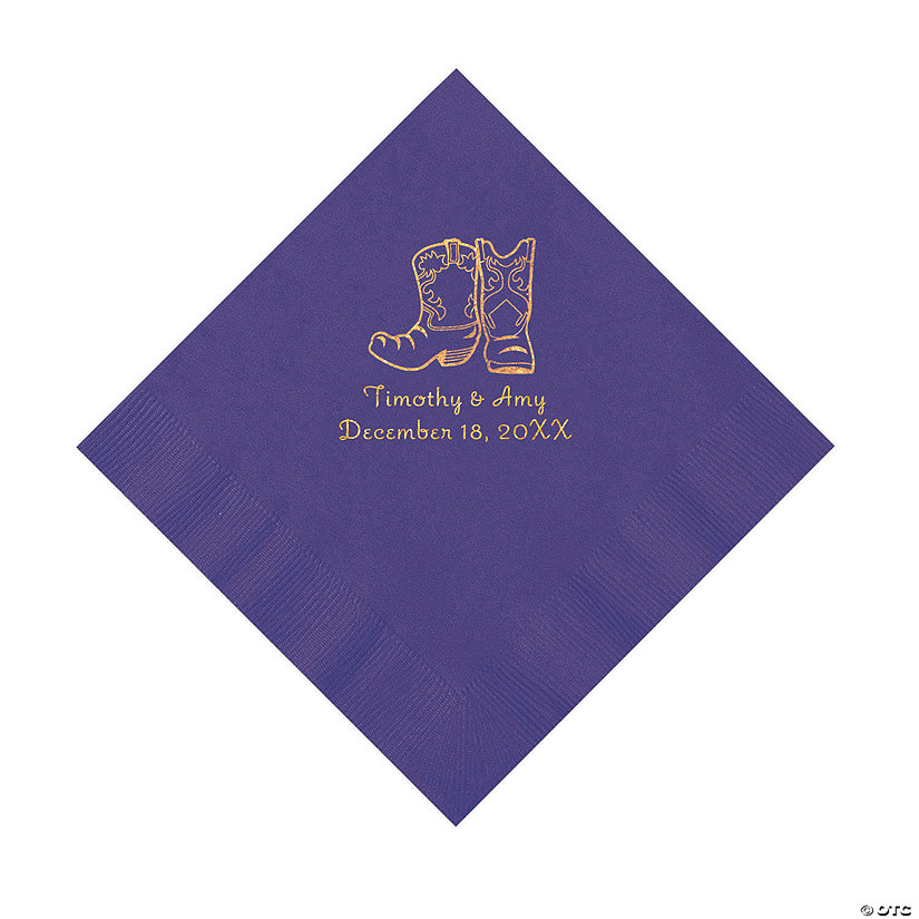 Purple Cowboy Boots Personalized Napkins with Gold Foil - Luncheon Image Thumbnail