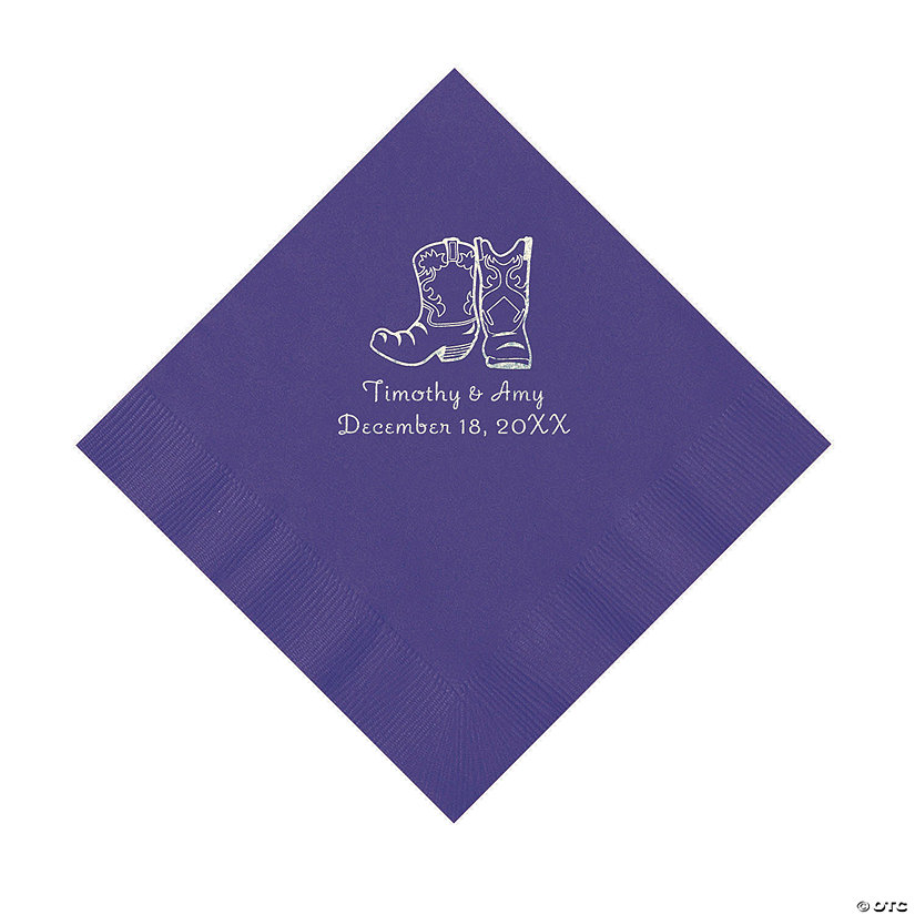 Purple Cowboy Boots Personalized Napkins with Silver Foil - Luncheon Image