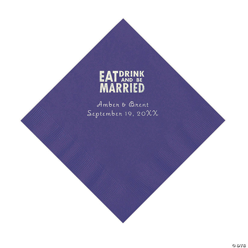Purple Eat, Drink And Be Married Napkins with Silver Foil - 50 Pc. Luncheon Image