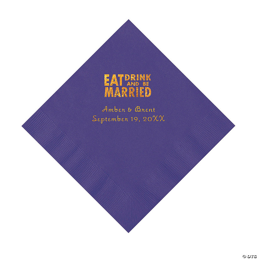 Purple Eat Drink & Be Married Personalized Napkins with Gold Foil - 50 Pc. Luncheon Image Thumbnail