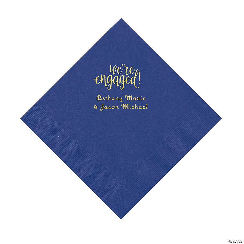 Purple Engaged Personalized Napkins with Gold Foil &#8211; Luncheon Image Thumbnail