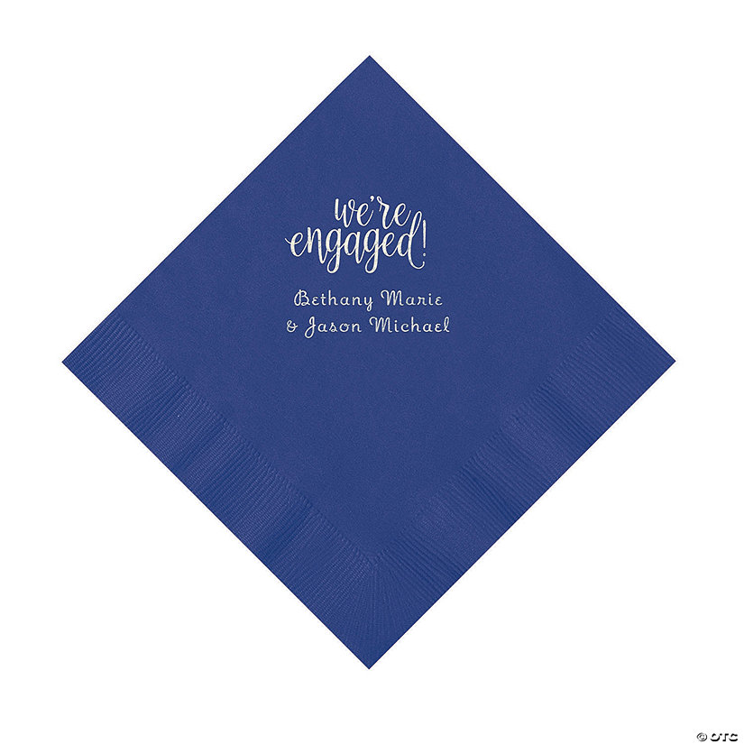 Purple Engaged Personalized Napkins with Silver Foil &#8211; Luncheon Image Thumbnail