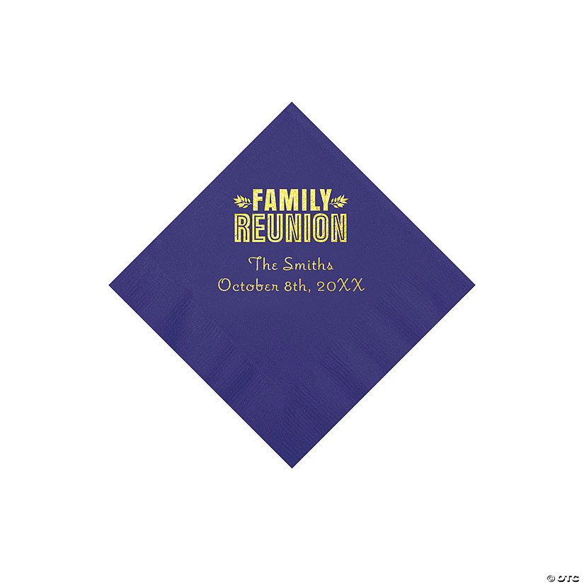 Purple Family Reunion Personalized Napkins with Gold Foil - 50 Pc. Beverage Image Thumbnail