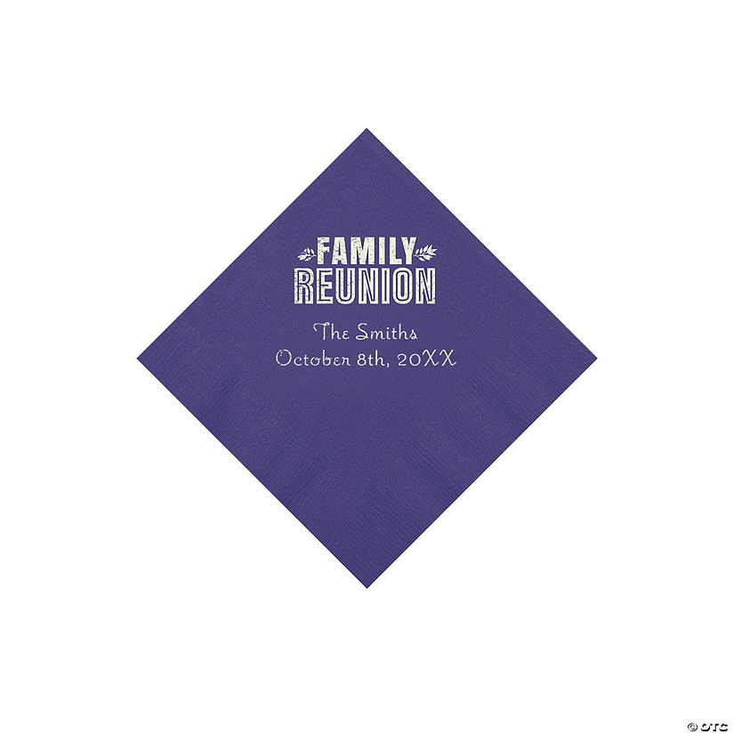 Purple Family Reunion Personalized Napkins with Silver Foil - 50 Pc. Beverage Image Thumbnail