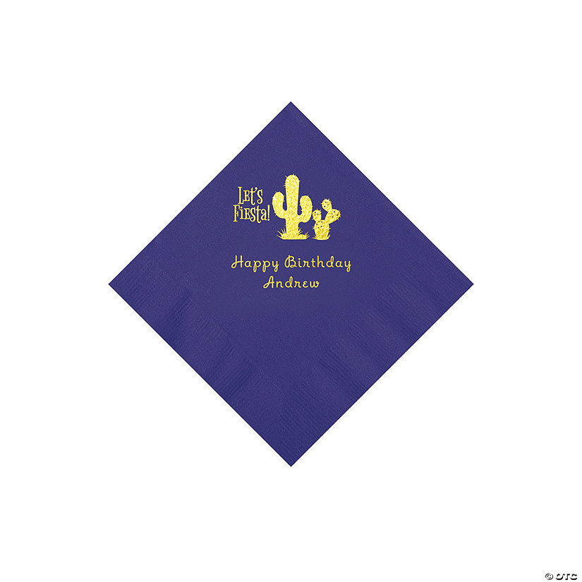 Purple Fiesta Personalized Napkins with Gold Foil - 50 Pc. Beverage Image