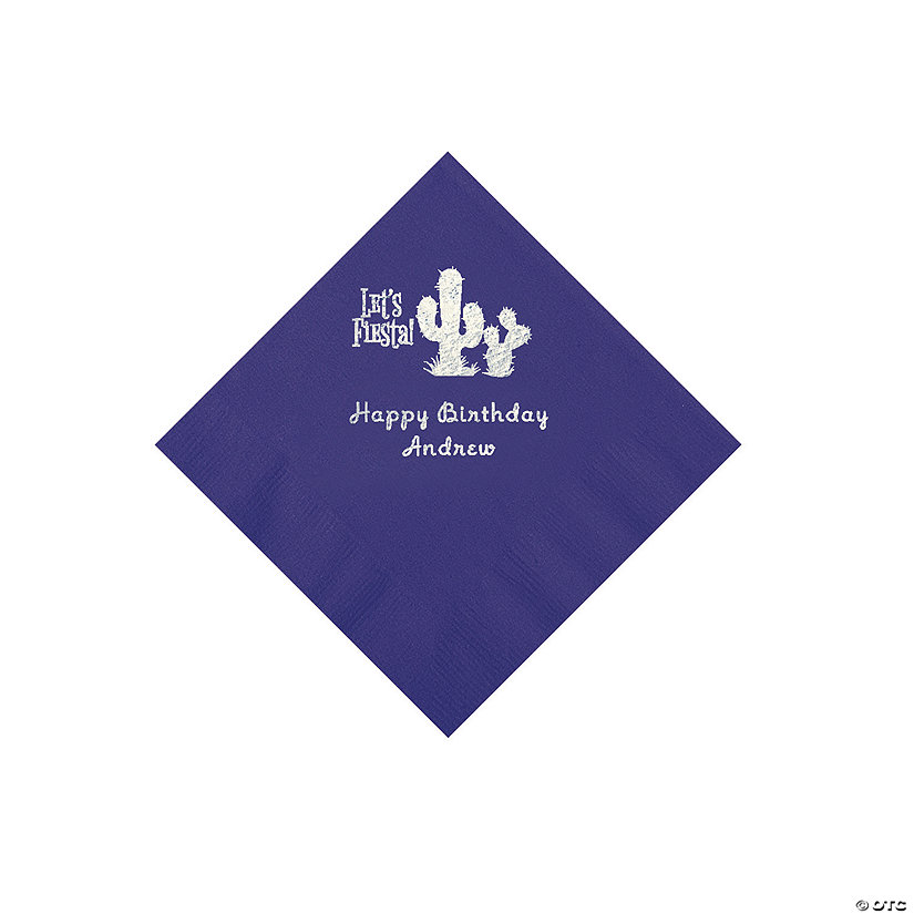 Purple Fiesta Personalized Napkins with Silver Foil - 50 Pc. Beverage Image