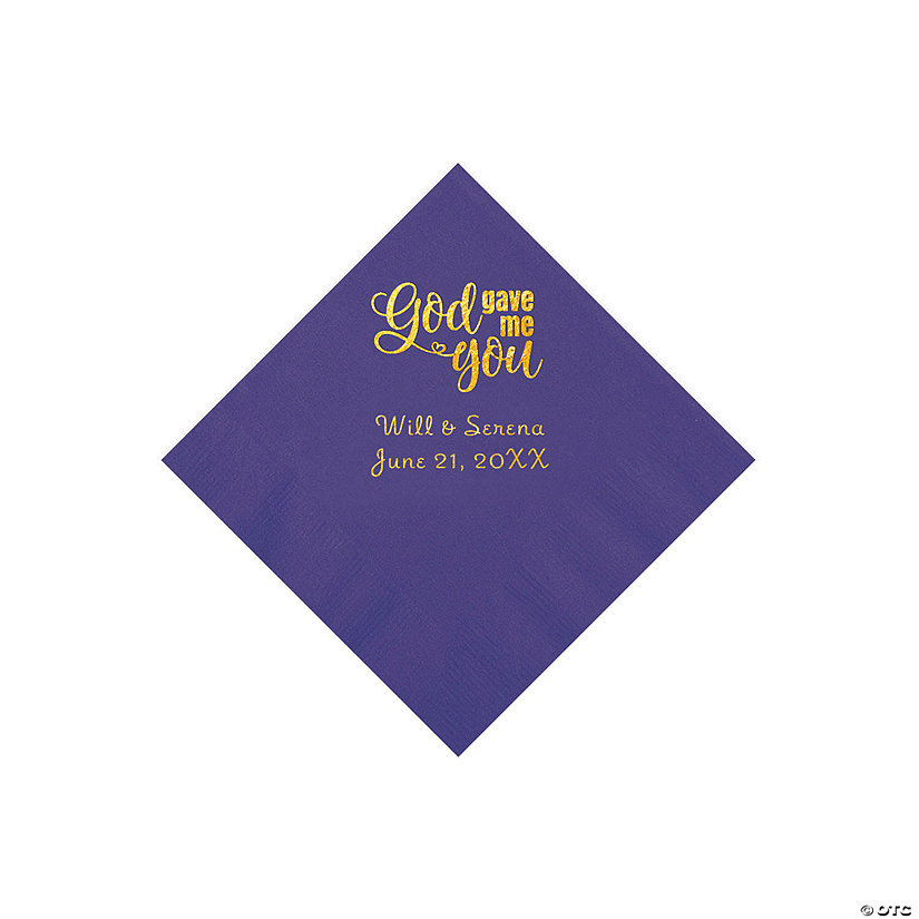 Purple God Gave Me You Personalized Napkins with Gold Foil - Beverage Image Thumbnail