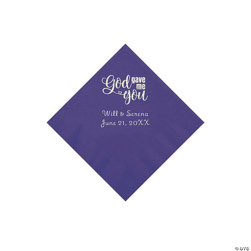 Purple God Gave Me You Personalized Napkins with Silver Foil - Beverage Image Thumbnail