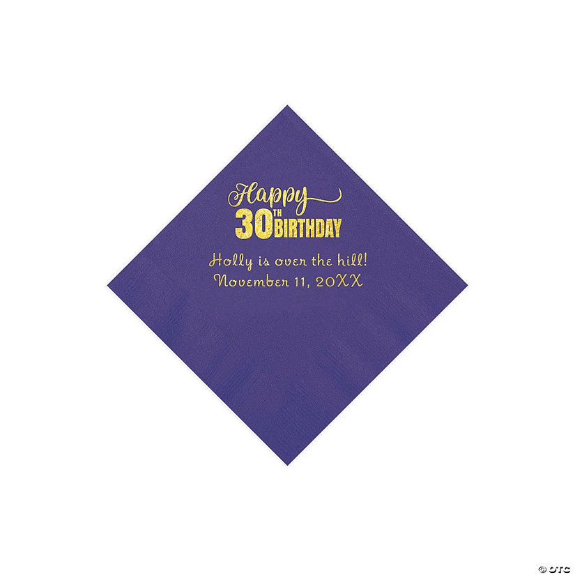 Purple Happy 30<sup>th</sup> Birthday Personalized Napkins with Gold Foil - 50 Pc. Beverage Image Thumbnail