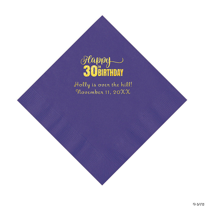 Purple Happy 30<sup>th</sup> Birthday Personalized Napkins with Gold Foil - 50 Pc. Luncheon Image