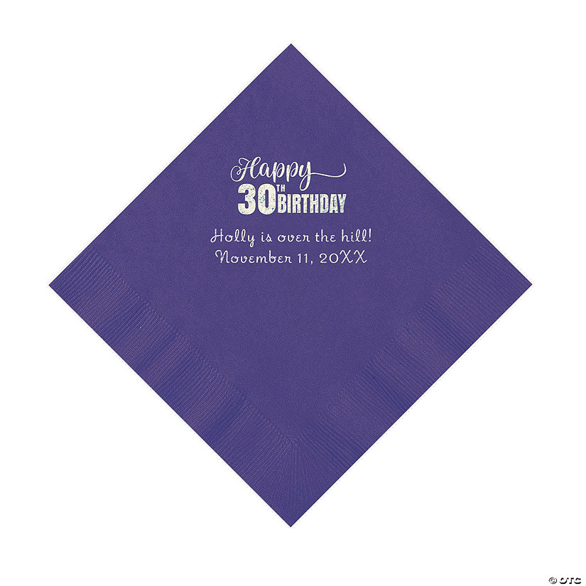 Purple Happy 30<sup>th</sup> Birthday Personalized Napkins with Silver Foil - 50 Pc. Luncheon Image Thumbnail