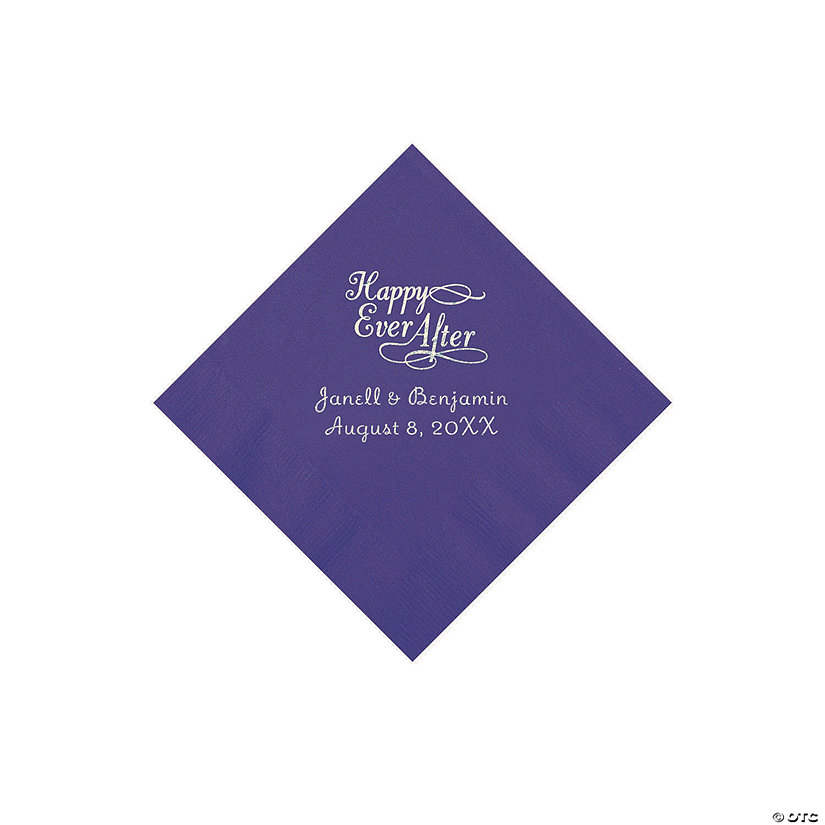 Purple Happy Ever After Personalized Napkins - Beverage Image Thumbnail