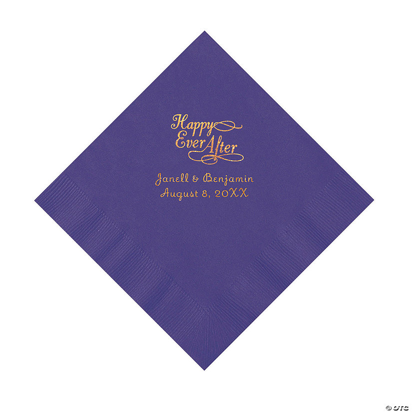 Purple Happy Ever After Personalized Napkins with Gold Foil - Luncheon Image Thumbnail