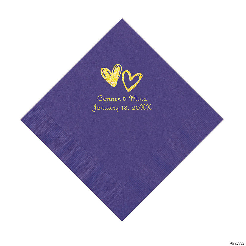 Purple Hearts Personalized Napkins with Gold Foil - Luncheon Image Thumbnail