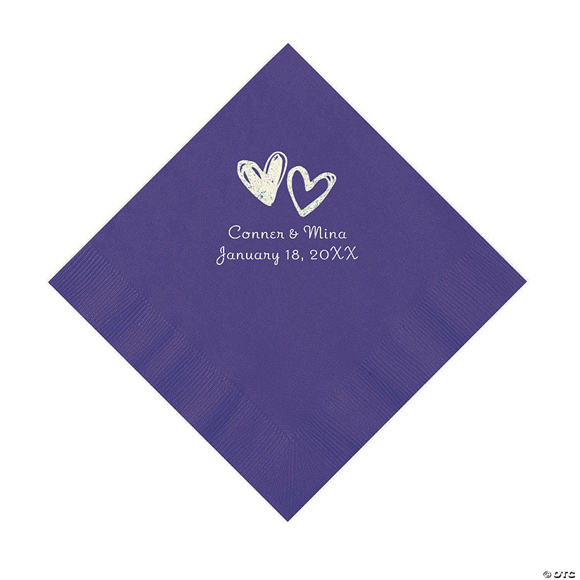 Purple Hearts Personalized Napkins with Silver Foil - Luncheon Image Thumbnail