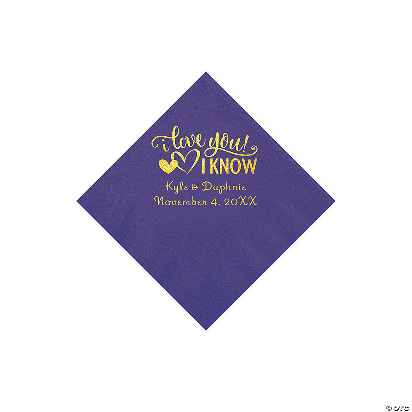 Purple I Love You, I Know Personalized Napkins with Gold Foil - Beverage Image Thumbnail
