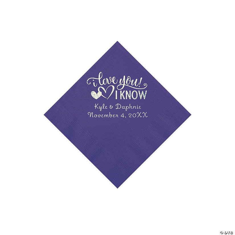 Purple I Love You, I Know Personalized Napkins with Silver Foil - Beverage Image Thumbnail