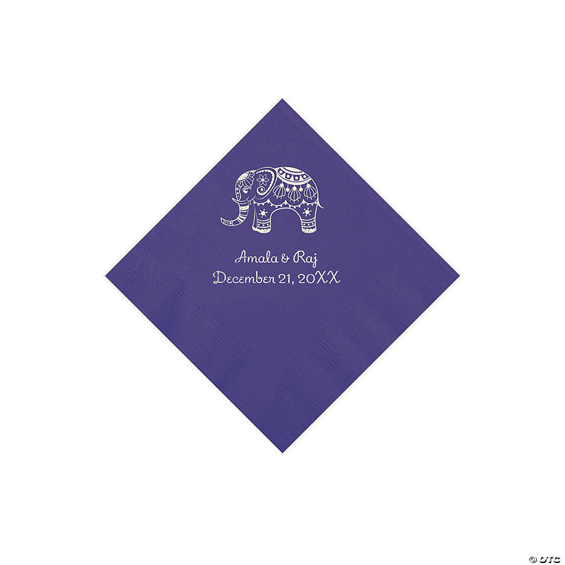 Purple Indian Wedding Personalized Napkins with Silver Foil - Beverage Image Thumbnail
