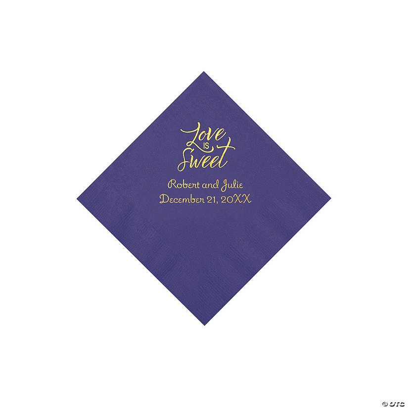 Purple Love Is Sweet Personalized Napkins with Gold Foil - Beverage Image Thumbnail