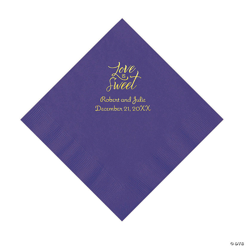 Purple Love Is Sweet Personalized Napkins with Gold Foil &#8211; Luncheon Image Thumbnail