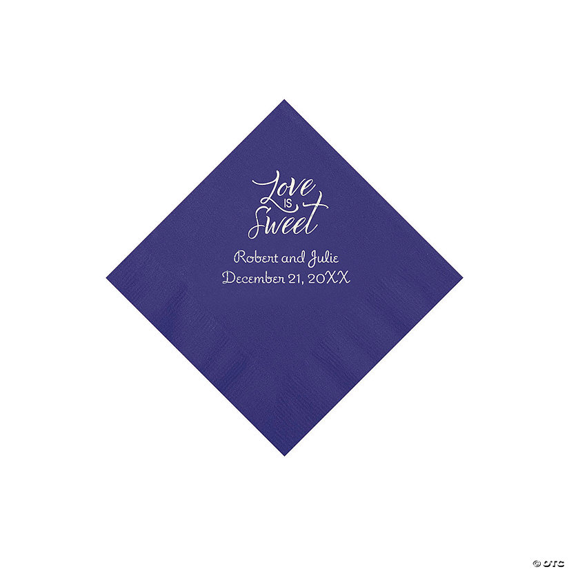 Purple Love Is Sweet Personalized Napkins with Silver Foil - Beverage Image Thumbnail