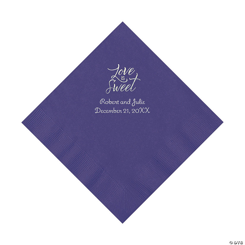 Purple Love Is Sweet Personalized Napkins with Silver Foil &#8211; Luncheon Image Thumbnail