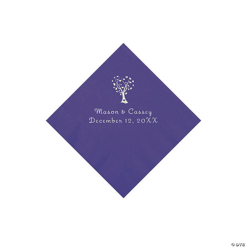 Purple Love Tree Personalized Napkins - 50 Pc. Beverage Image Thumbnail