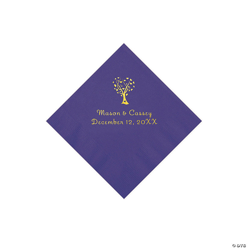 Purple Love Tree Personalized Napkins with Gold Foil - 50 Pc. Beverage Image Thumbnail