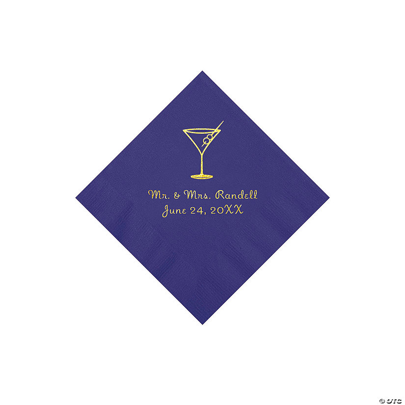 Purple Martini Glass Personalized Napkins with Gold Foil - Beverage Image Thumbnail
