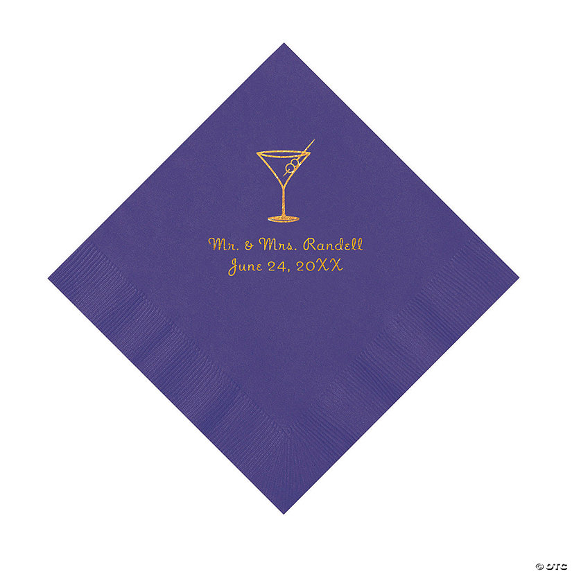 Purple Martini Glass Personalized Napkins with Gold Foil - Luncheon Image Thumbnail