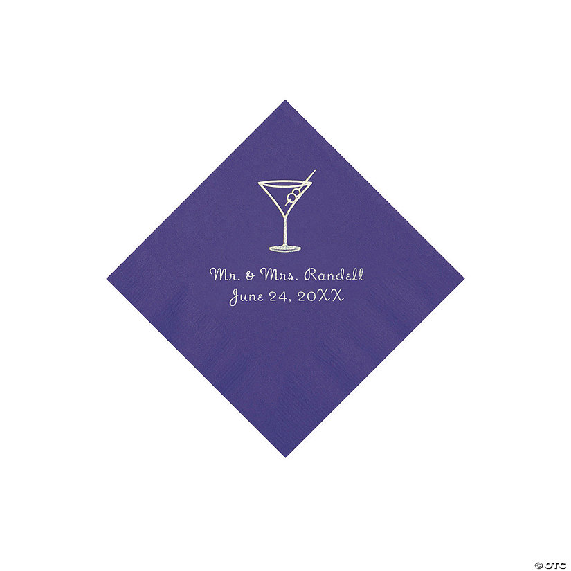 Purple Martini Glass Personalized Napkins with Silver Foil - Beverage Image Thumbnail