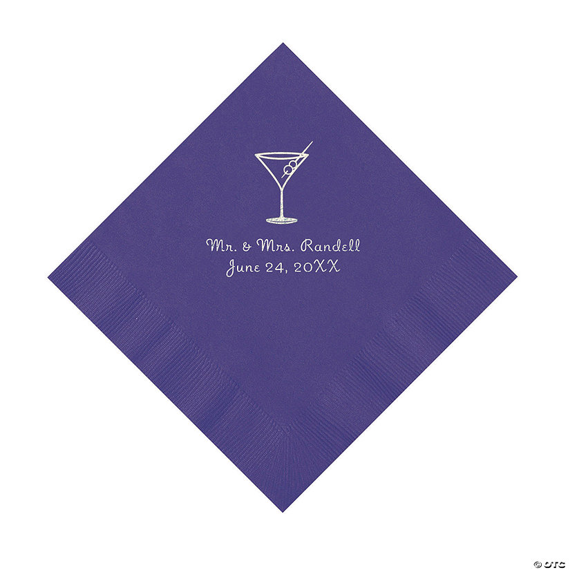 Purple Martini Glass Personalized Napkins with Silver Foil - Luncheon Image Thumbnail